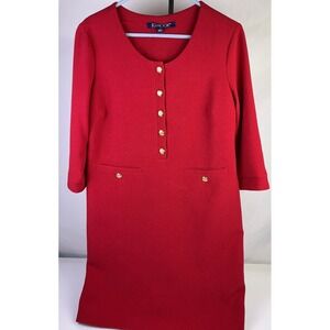 Vintage JG Hook Red Gold Button Sheath Dress Size 8 90s Classic Career Midi